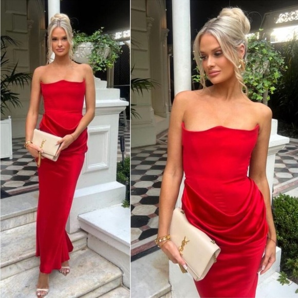 HOUSE OF CB 'Persephone' Scarlet Strapless Corset Maxi Dress NWOT size S A-C - Picture 2 of 13